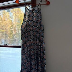 French Grey Sleeveless Midi Dress Women’s M Geometric Floral Boho Elastic Waist